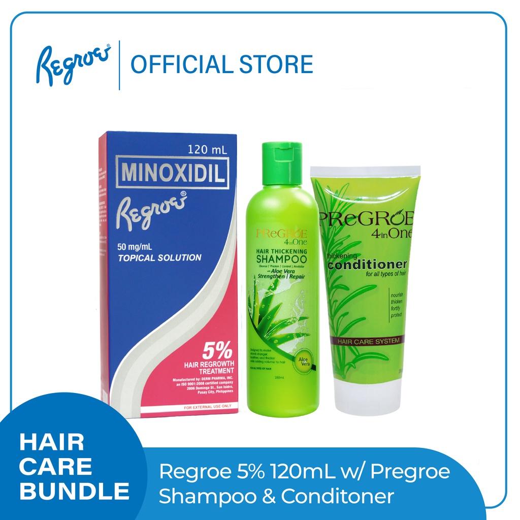 REGROE MINOXIDIL 5 120ML & PREGROE SHAMPOO 250ML & PREGROE CONDITIONER