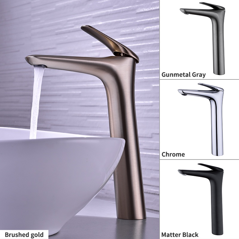 Gray Gold Black Chrome Tall Basin Sink Faucet Bathroom Washbasin Water