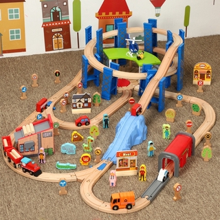 multi track wooden train set