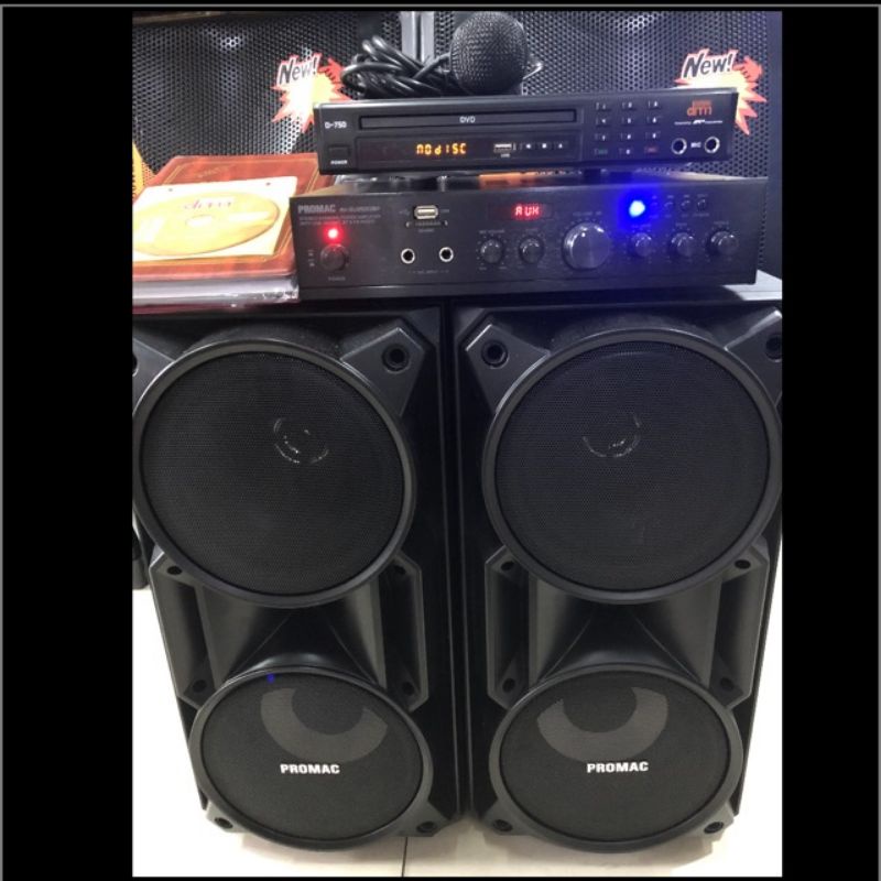 Karaoke set Promac amplifier at Speaker With megapro midi karaoke DVD