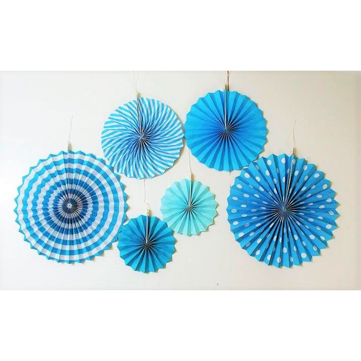 6 in 1 Simple Light Blue Paper Fan Decoration for Blue Color Scheme