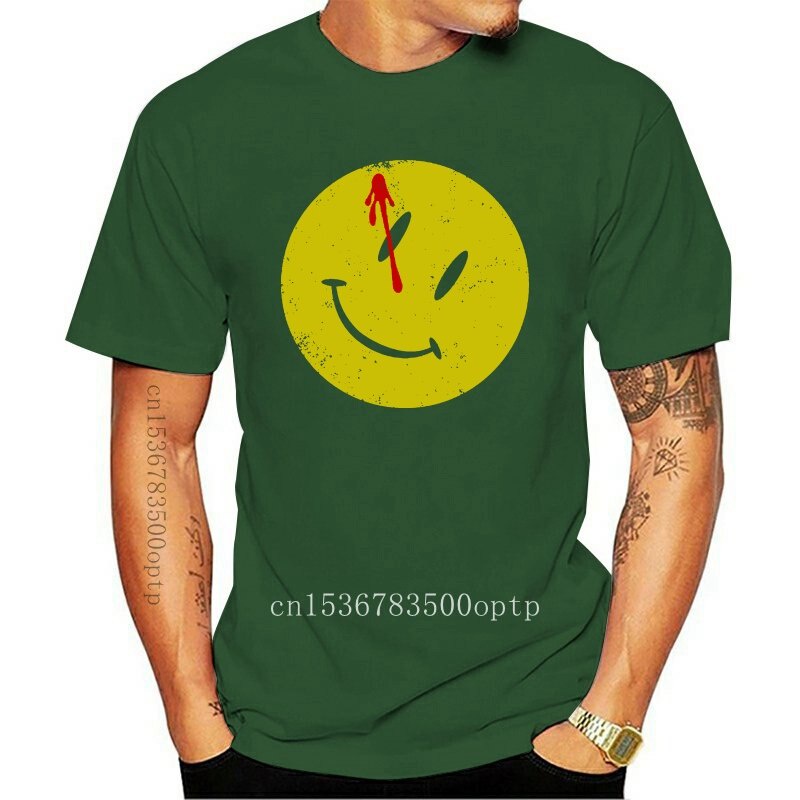 New BLOODY BUTTON T-SHIRT Watchmen Heroes Comedian Comic TV Smile The