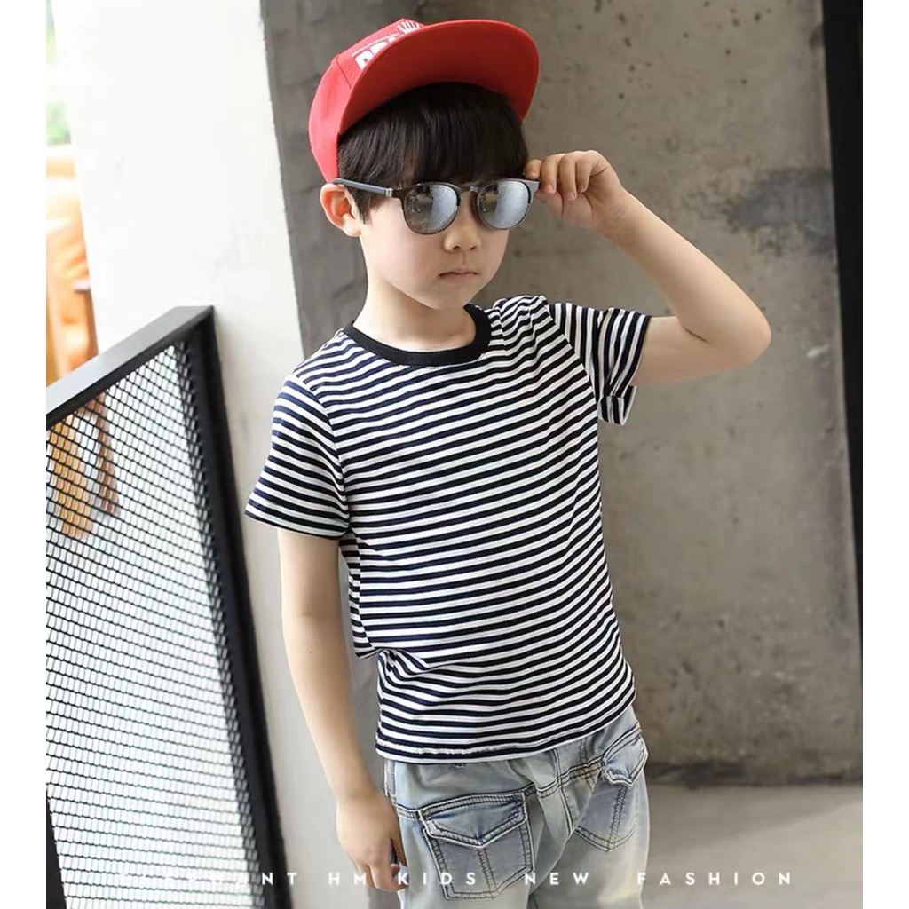 Children's clothing boys short-sleeved T-shirts children's fashion striped  shirts Korean style tops | Shopee Philippines