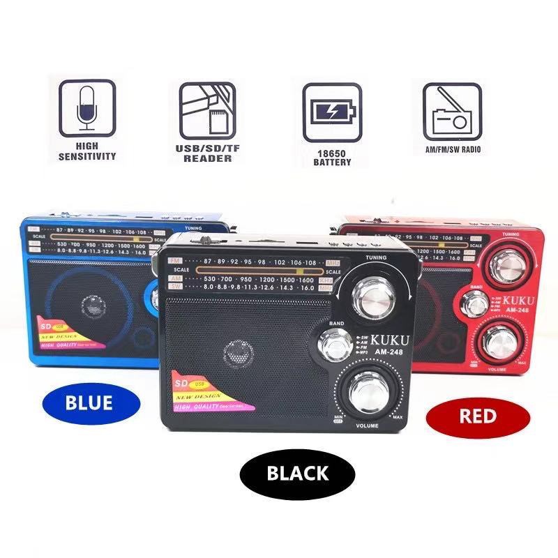 FM/AM/SW1 8 Band Transistor Radio Portable Rechargeable USB Speaker MP3