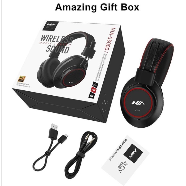 NIA S3000 WIRELESS BLUETOOTH OVER EAR FOLDABLE HEADPHONE TF CARD PLAY ...