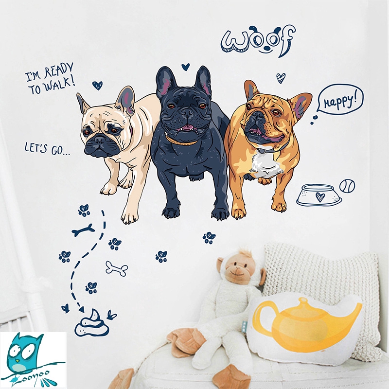 Summer】Cartoon three dogs wallpaper bedroom living room cartoon wall  sticker | Shopee Philippines