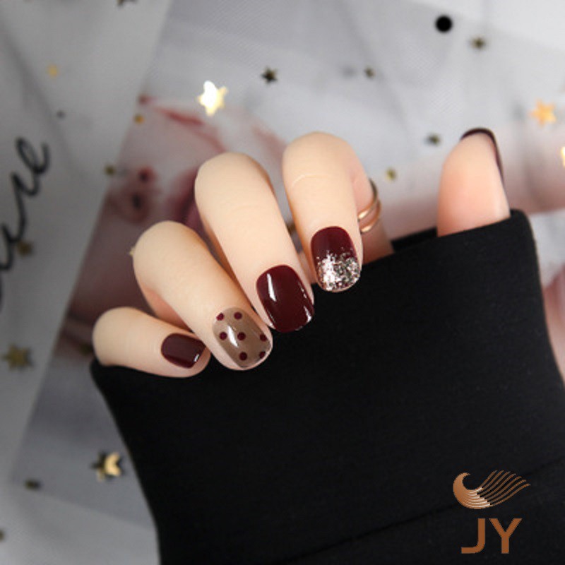 Elegant Polka Dots Pattern False Nails Patch Girl S Shiny