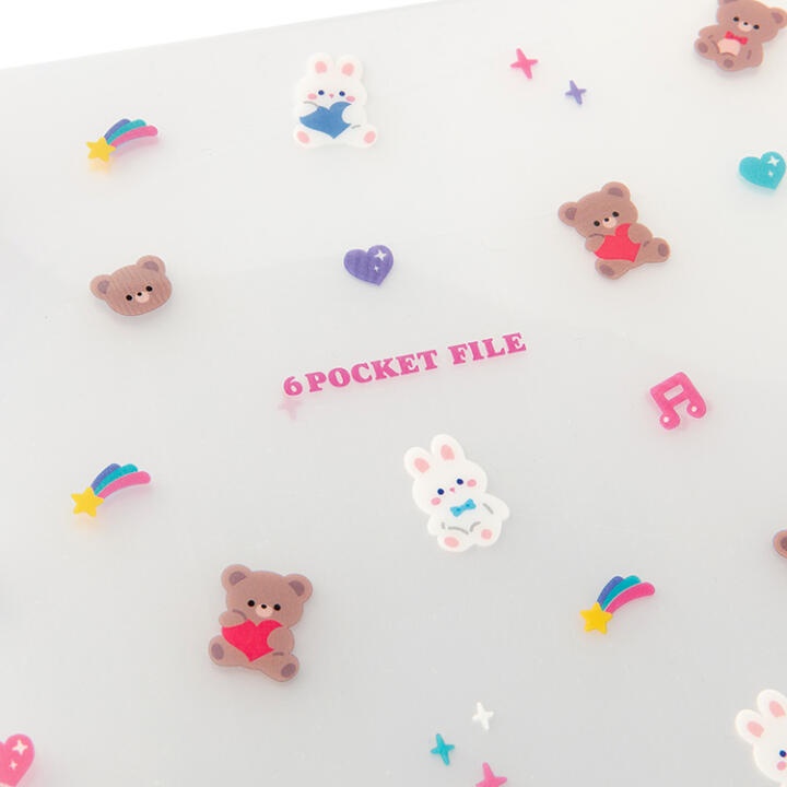 Artbox From Korea Rabbit And Bear 6 Pocket File Holder