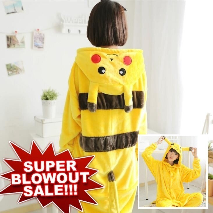 Adult Kid Pokemon Pikachu Hoodie Sleepwear Pajamas Autumn Onesie