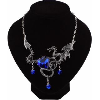 Fashion Heart-shaped Gemstone Alloy Pendant Gothic Punk Firebreathing Dragon Necklace Jewelry #1