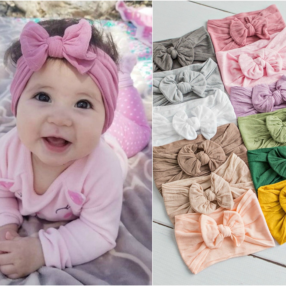 2020 New Baby Nylon Headband Soft Rabbit Bowknot Turban Hair Bands for