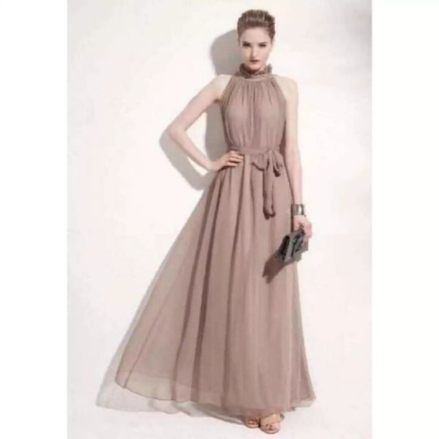 chiffon brown dress