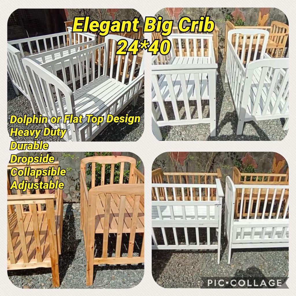 Wooden Crib/Kuna Adjustable and Dropside collapsible big crib (Flat top
