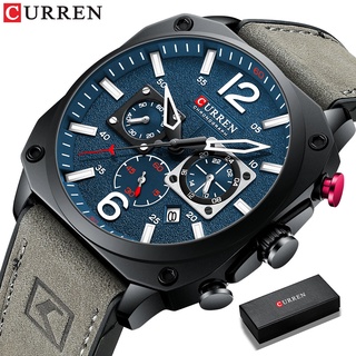 Curren Men's Watches Fashion Casual Quartz Sporty Wristwatches 2021 Male Chronograph Leather Luminous Waterproof Watch 8398l #2