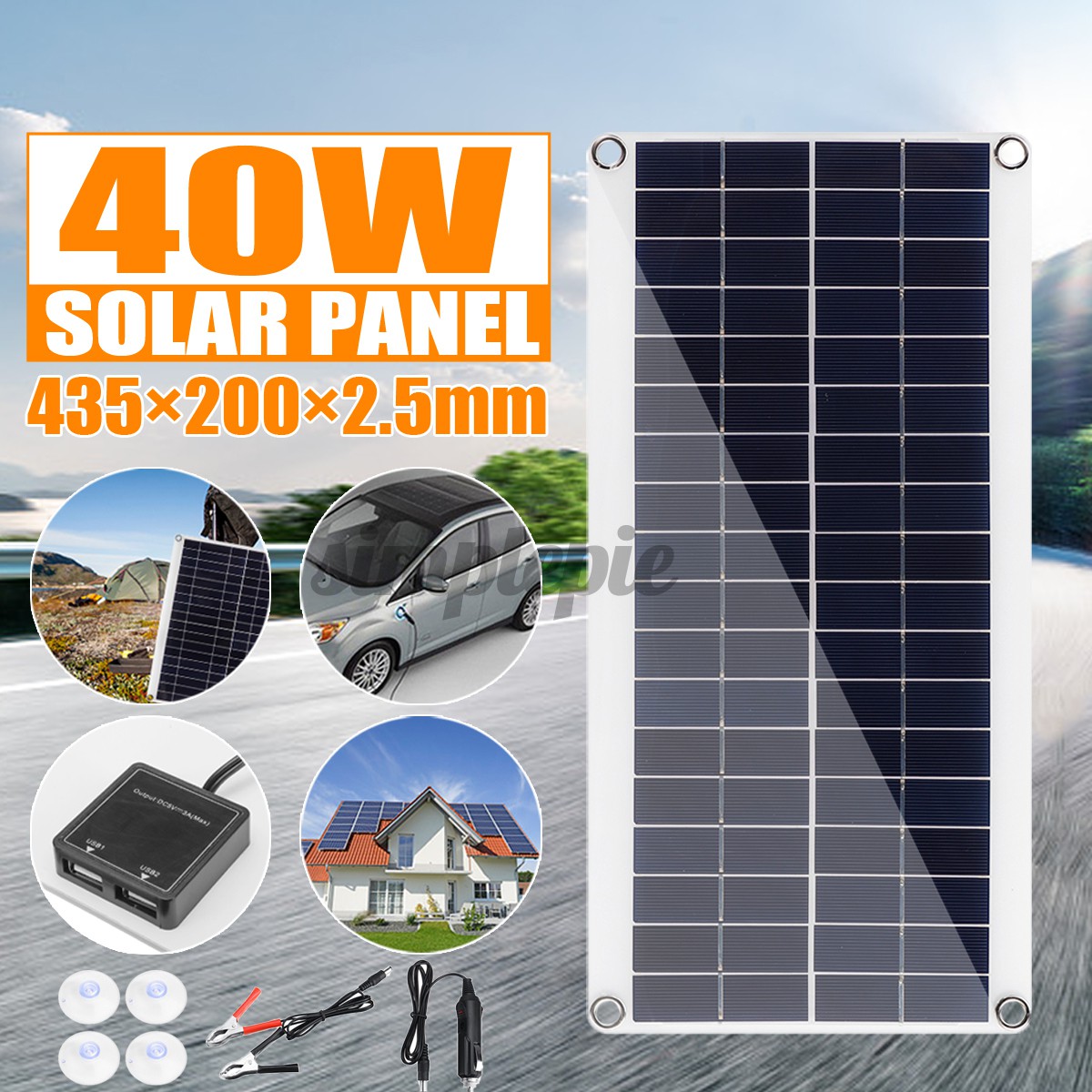 40W Portable Solar Panel Battery Car Charger Kit DC18V Camping Boat