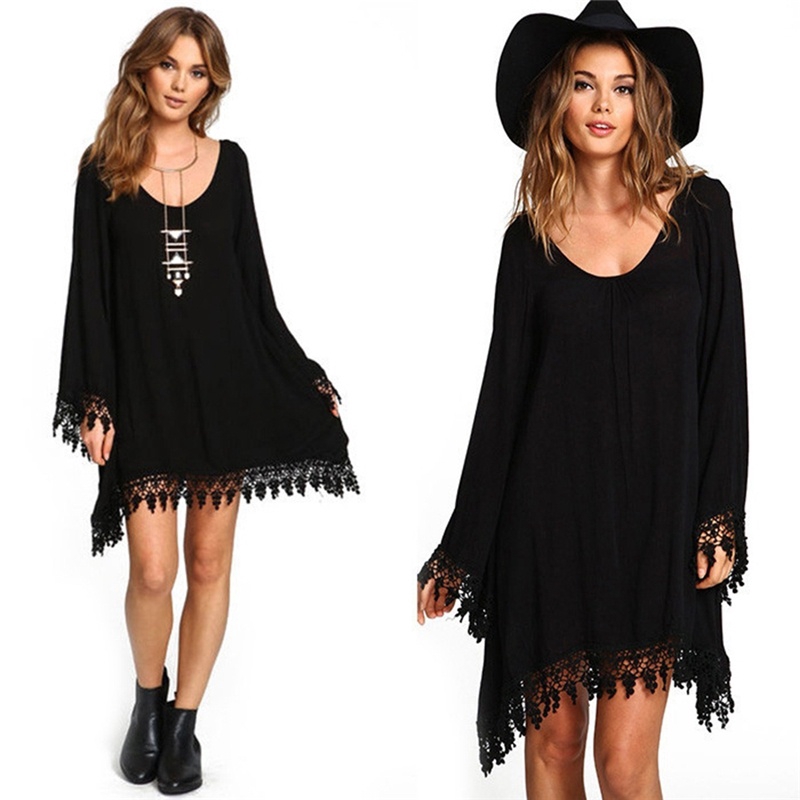 black long sleeve tassel dress