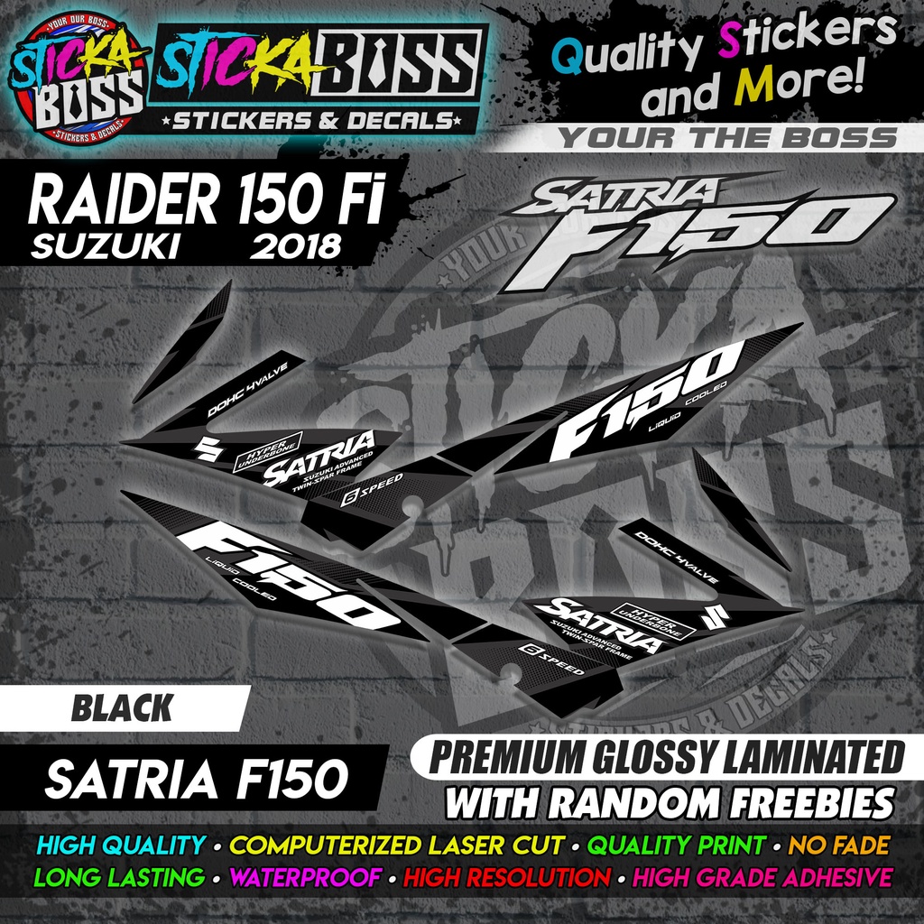 Suzuki Raider 150 Fi Stock Decals BLACK (Satria F150)【PREMIUM GLOSSY