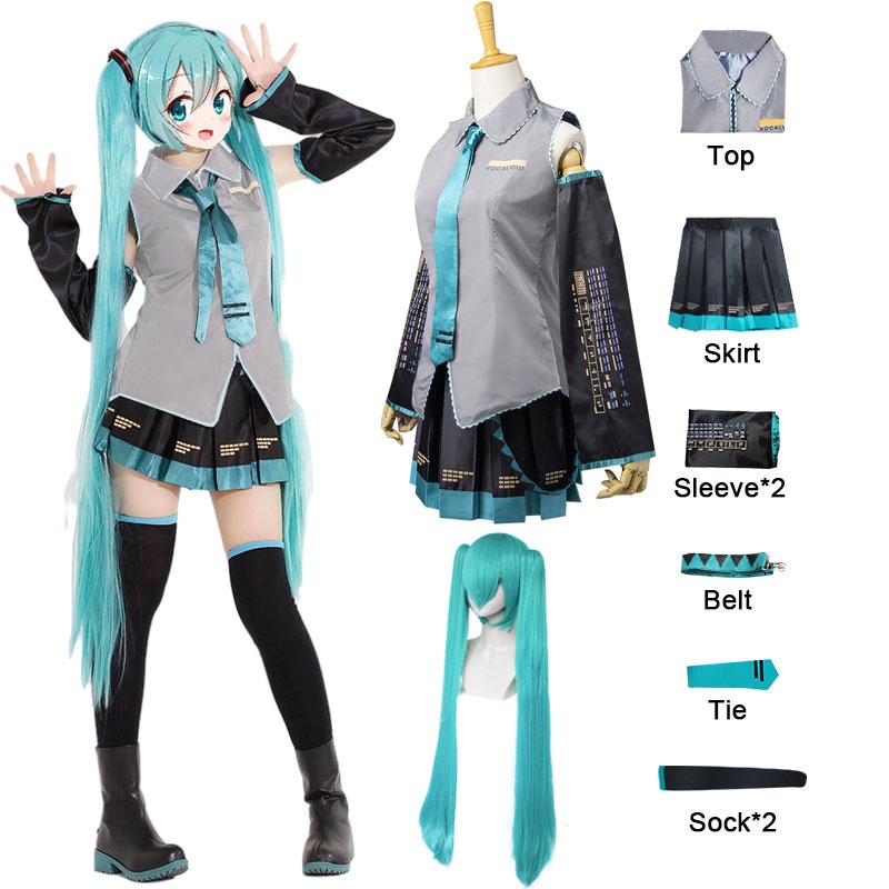 Vocaloid Miku Cosplay Wig Costume Japan Midi Dress Beginner Future Miku