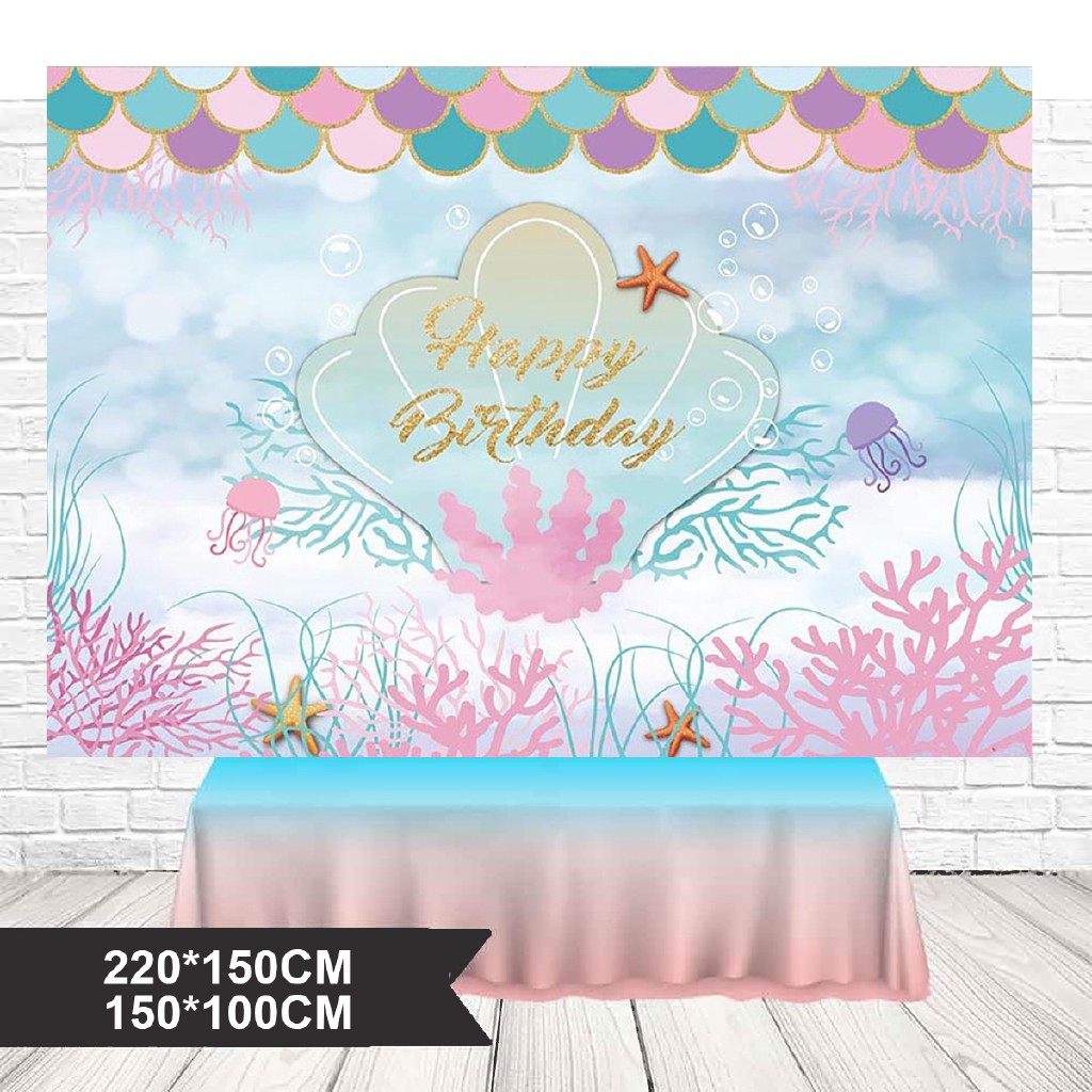 Under The Sea Little Mermaid Backdrop Purple Pink Mermaid Scales Teal Shell Photography Backdrop Shopee Philippines