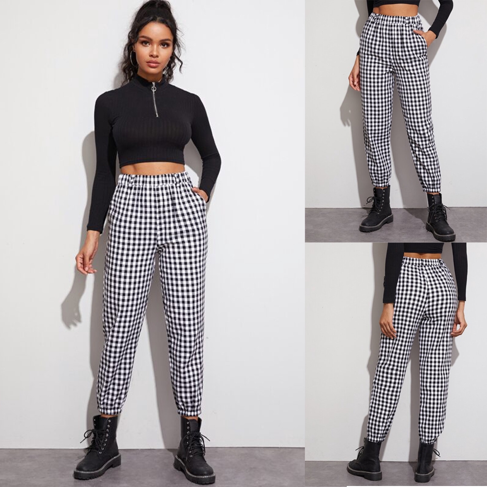 plaid female trousers
