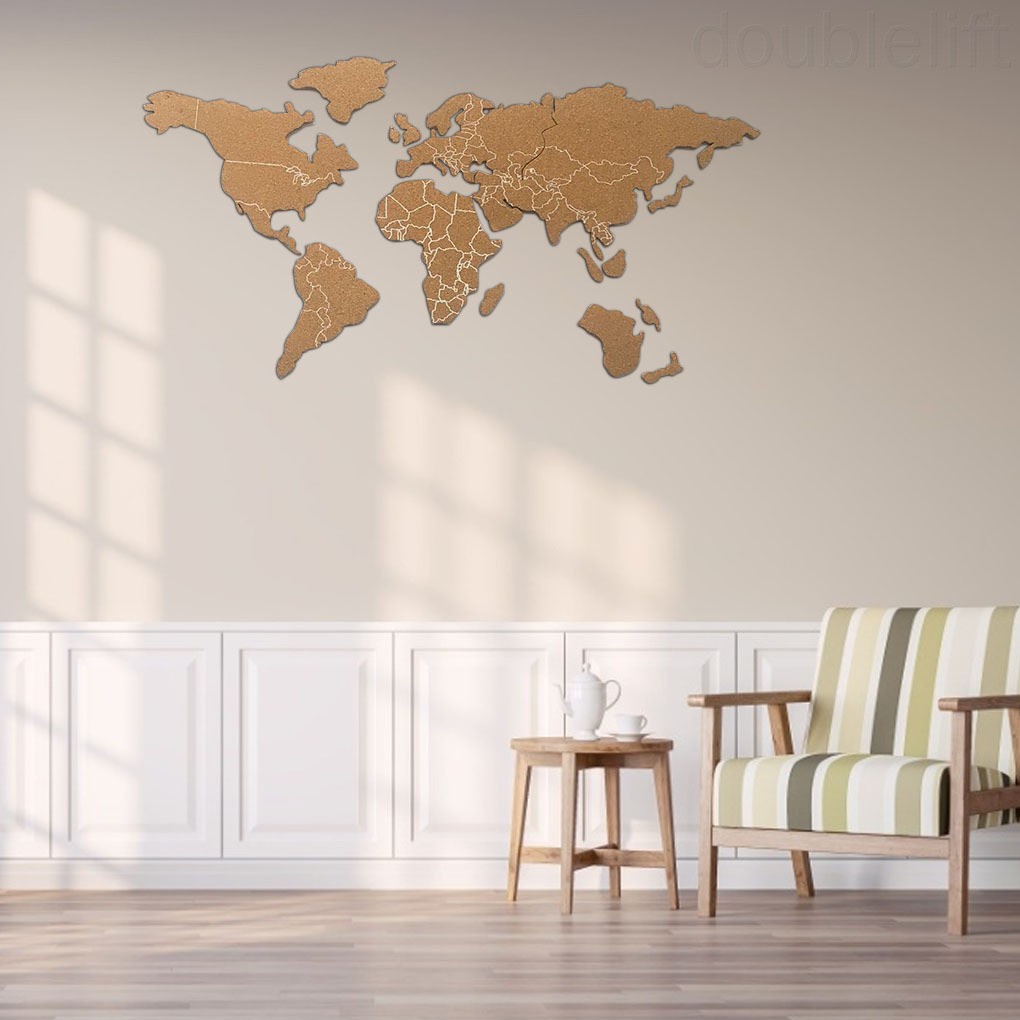 ﹍Travel World Map Strip Wooden Cork Board with Push Pins Self-adhesive Teaching Office Background W