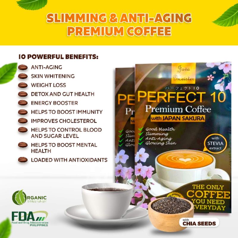 PERFECT 10 Premium Slimming Keto Coffee Immunity Booster with Sakura Collagen and Chia Seeds | Shopee Philippines