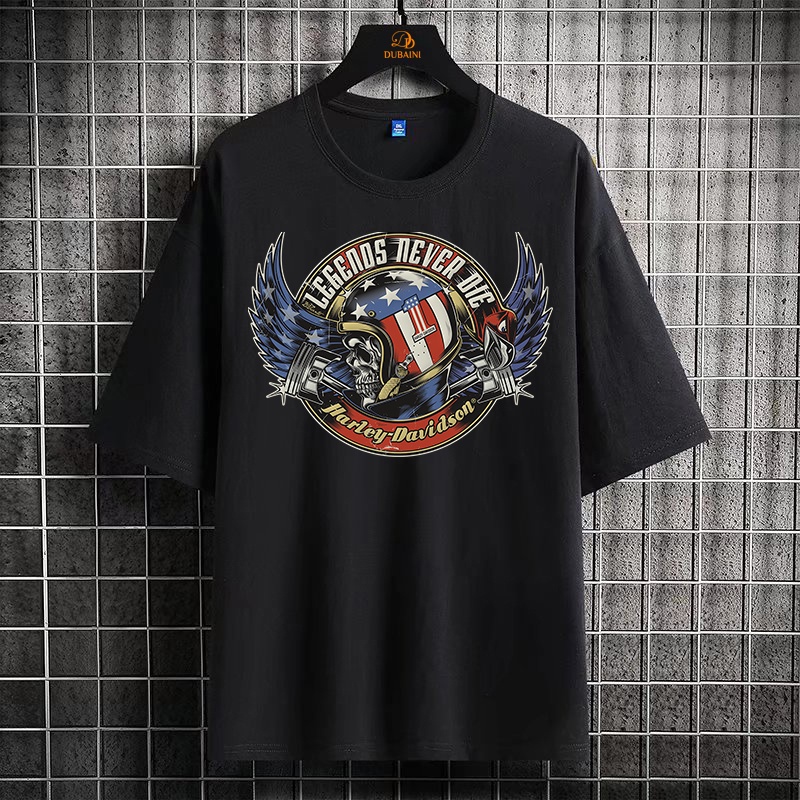 Mashoo korean fashion Round neck Tees Harley-Davidson - USA Graphic Printed t-shirt  oversized tshirt for men women vintage clothes Streetwear tops clothing t shirt