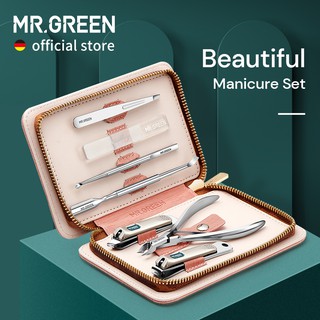 Mr.Green Manicure Set Pedicure Sets Nail Clippers Tools Stainless Steel Professional Cuticle Cutter Travel Case Kit 7 Pcs./Set