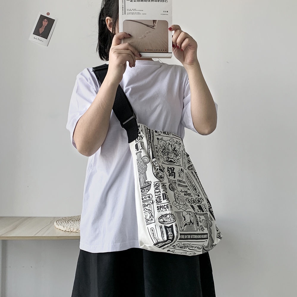 New Ins Canvas Bag Japanese and Korean Simple Messenger Bag Large Capacity Shoulder Bag