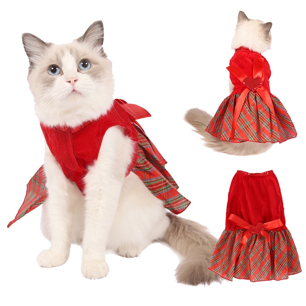 2021 Pet Dog Christmas Costumes Puppy Cat Dress Skirt Doggy Chien Princess  Clothes Plaid Apparel Rop | Shopee Philippines