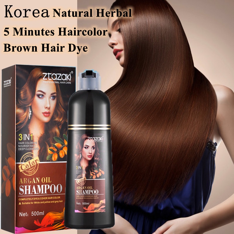 Korea Natural Herbal Brown Hair color Shampoo Brown Hair Dye Hair Colorin 5  Minutes | Shopee Philippines