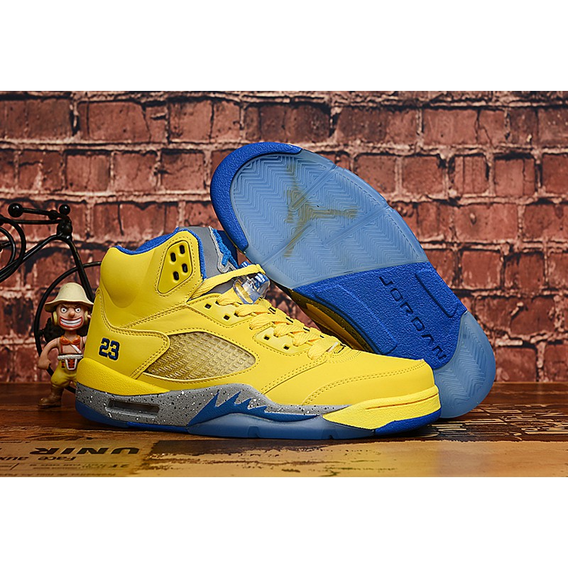 blue and yellow jordan 5