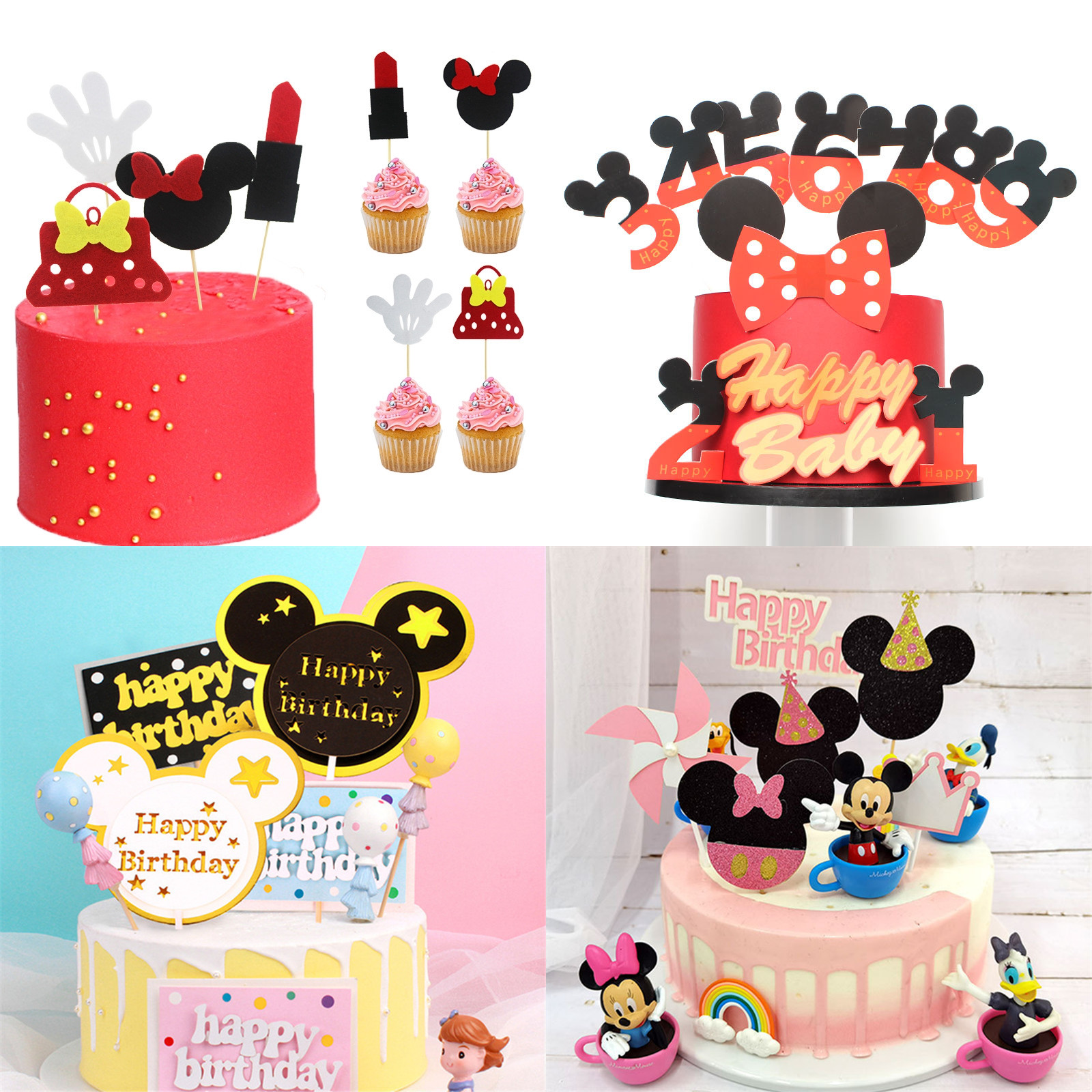 0 9 Number Happy Birthday Cake Topper Disney Mickey Minnie Mouse Cupcake Topper Party Supplies Decorations Shopee Philippines