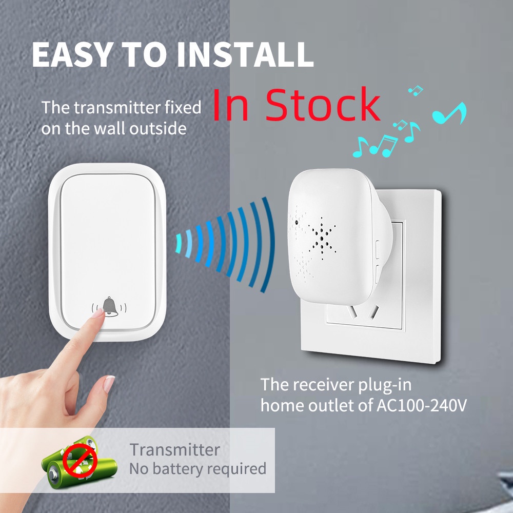 Self Powered Wireless Doorbell No Battery Door Bell Waterproof 38