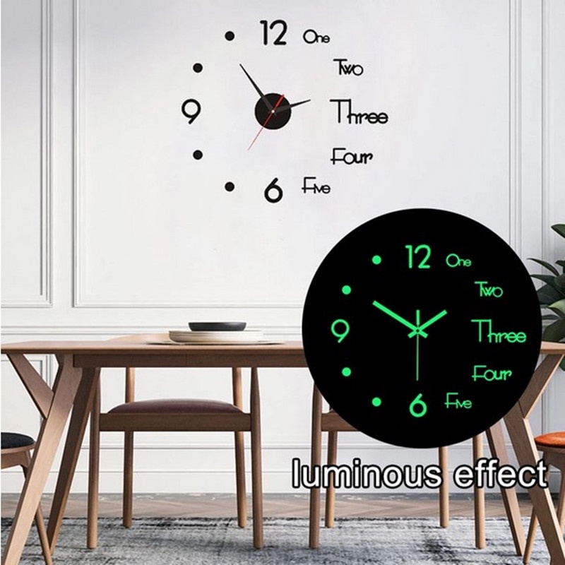 3D Wall Clock Luminous Frameless Wall Clocks Removable DIY Digital