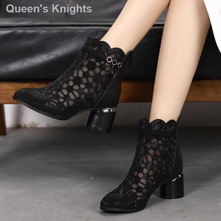 【Queen's Knights】﹍☊Hollow mesh boots women s spring and summer new thick heel all-match sandals wome