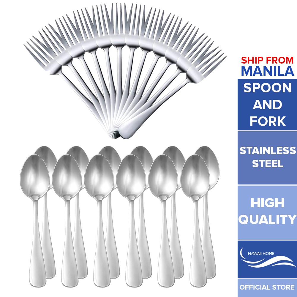 Hawaii Home 12pcs Spoon and 12pcs Fork Stainless Steel Cutlery Food
