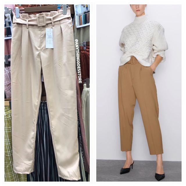 zara high waisted belted trousers