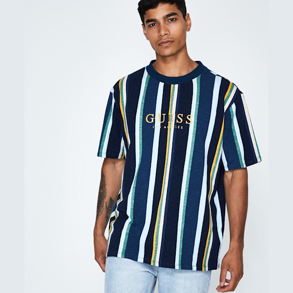 guess blue striped shirt