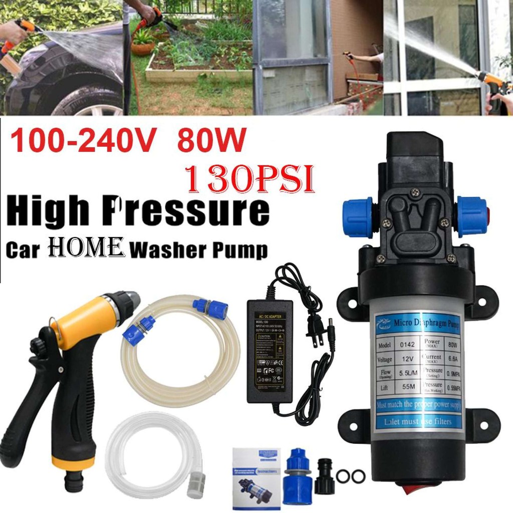 12V 80W 130Psi High Pressure SelfPriming Car Portable Wash Washer