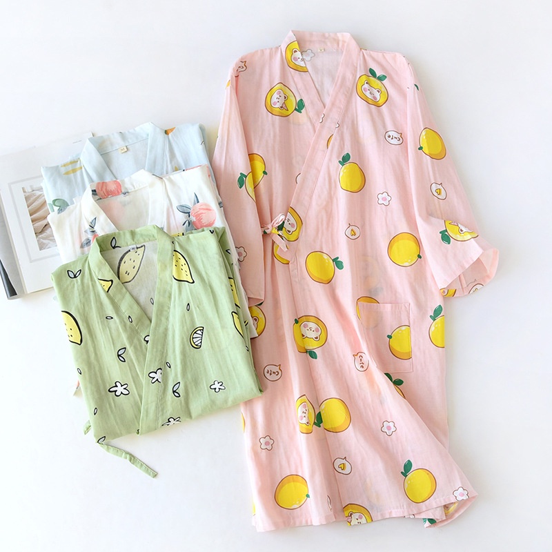 Kimono Ladies/Bathrobe Nightdress Long/Sleeve Nightgown/Cotton Gauze