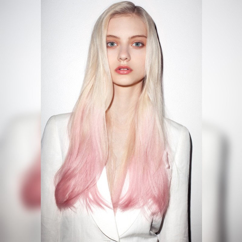 Korean Girls Realistic Long Hair White Gold Gradient Pink In