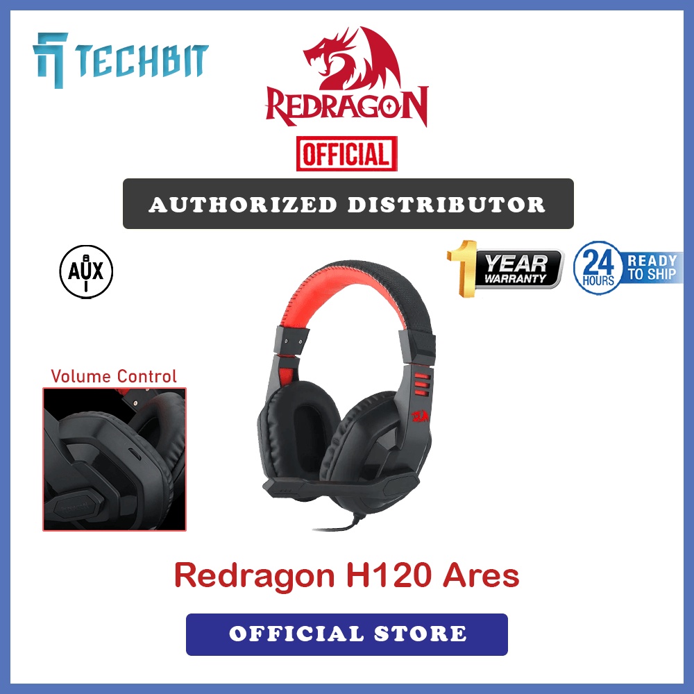 Redragon H120 Ares Stereo Adjustable Mic Noise Cancelling Wired Headset for Pc, Mobile, PS5