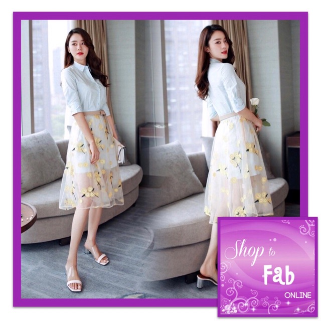 terno floral white skirt