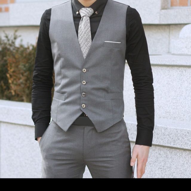 Grey vest and black polo longsleeve set | Shopee Philippines