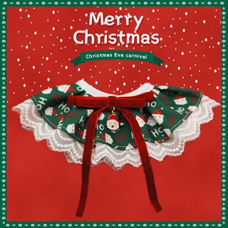 [Candy Cute Pet] [Christmas Dress] New Style Pet Lace Saliva Towel Dress Up Dog Cat Bib Teddy Pomeranian Autumn Winter Collar