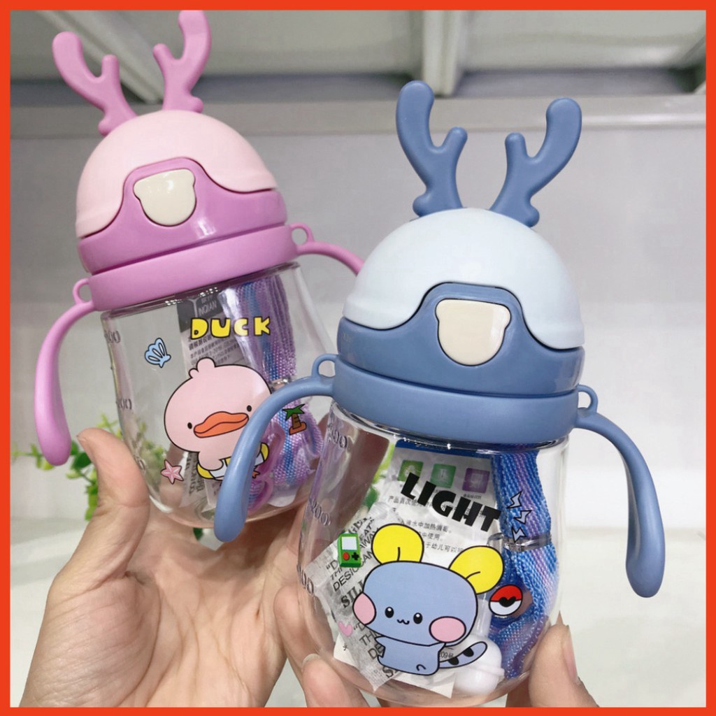(hot sale)BCW 370ml deer ear water bottle for baby with division for babies to learn to drink water