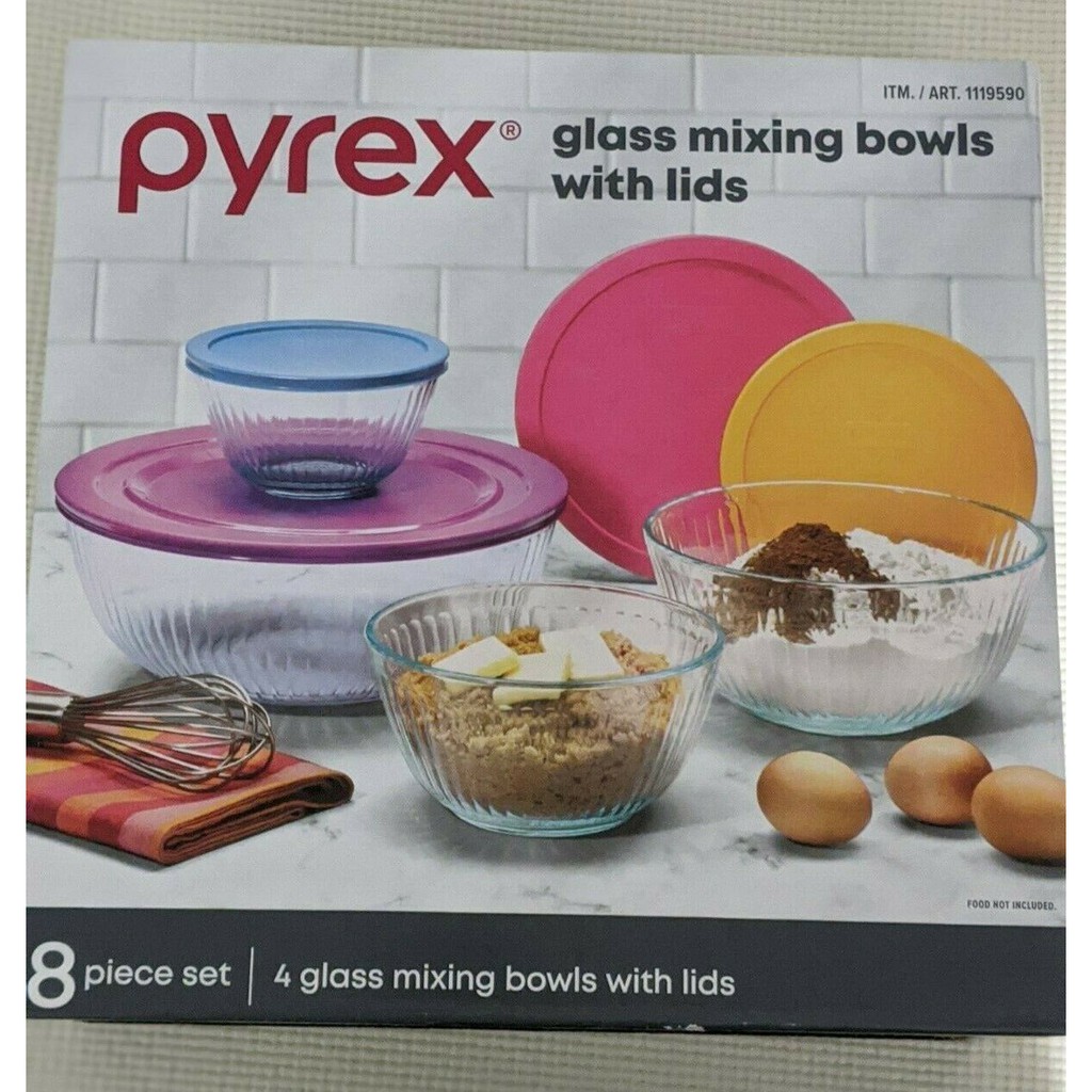 PYREX SCULPTED GLASS MIXING BOWLS WITH LIDS 8PIECE SET Shopee