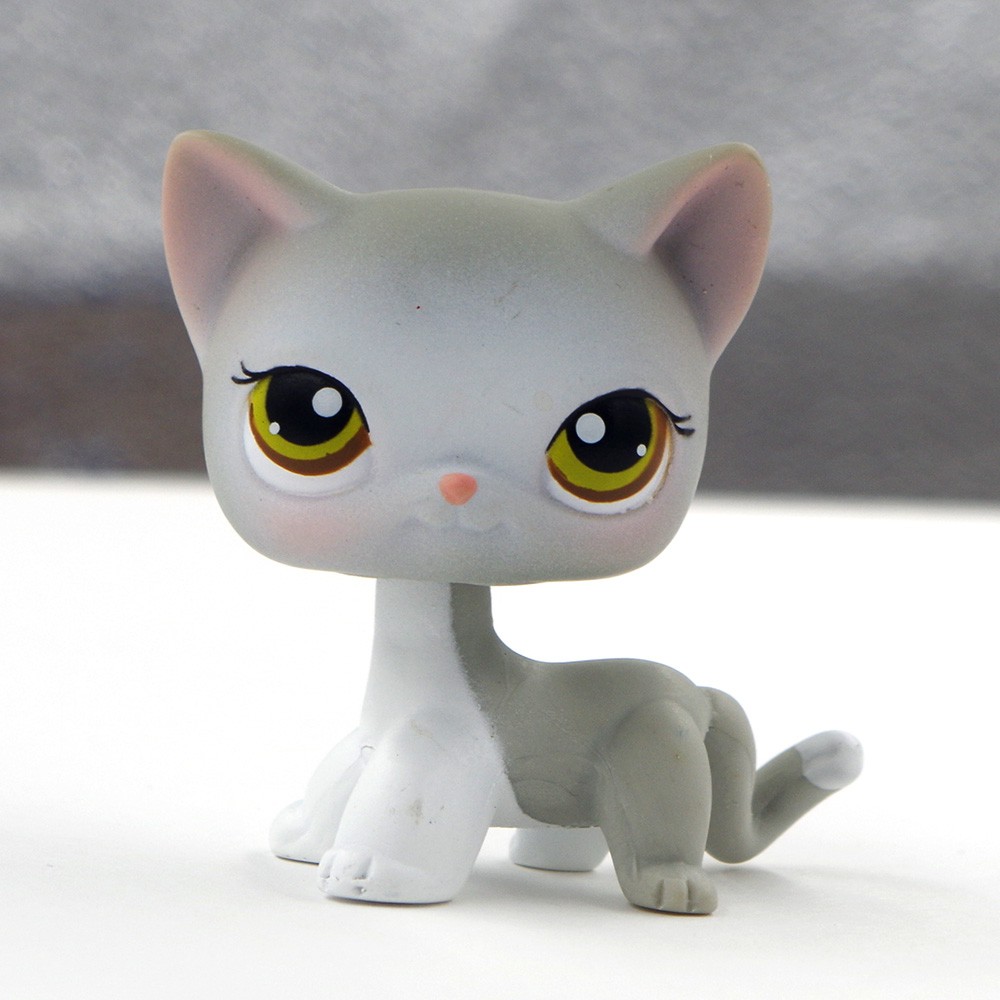 Littlest Pet Shop Toy LPS Gray Cat Cute Kitty Green Eyes Rare Short