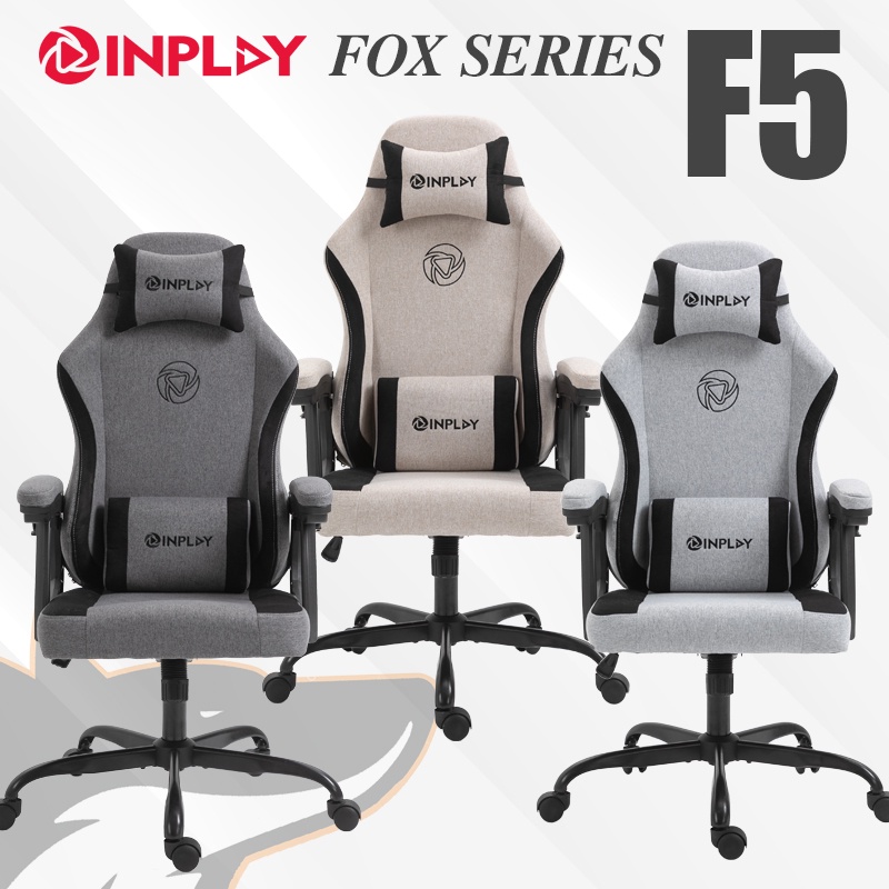 Inplay Fox F5 Gaming Chair Black Grey White Grey Beige Fabric